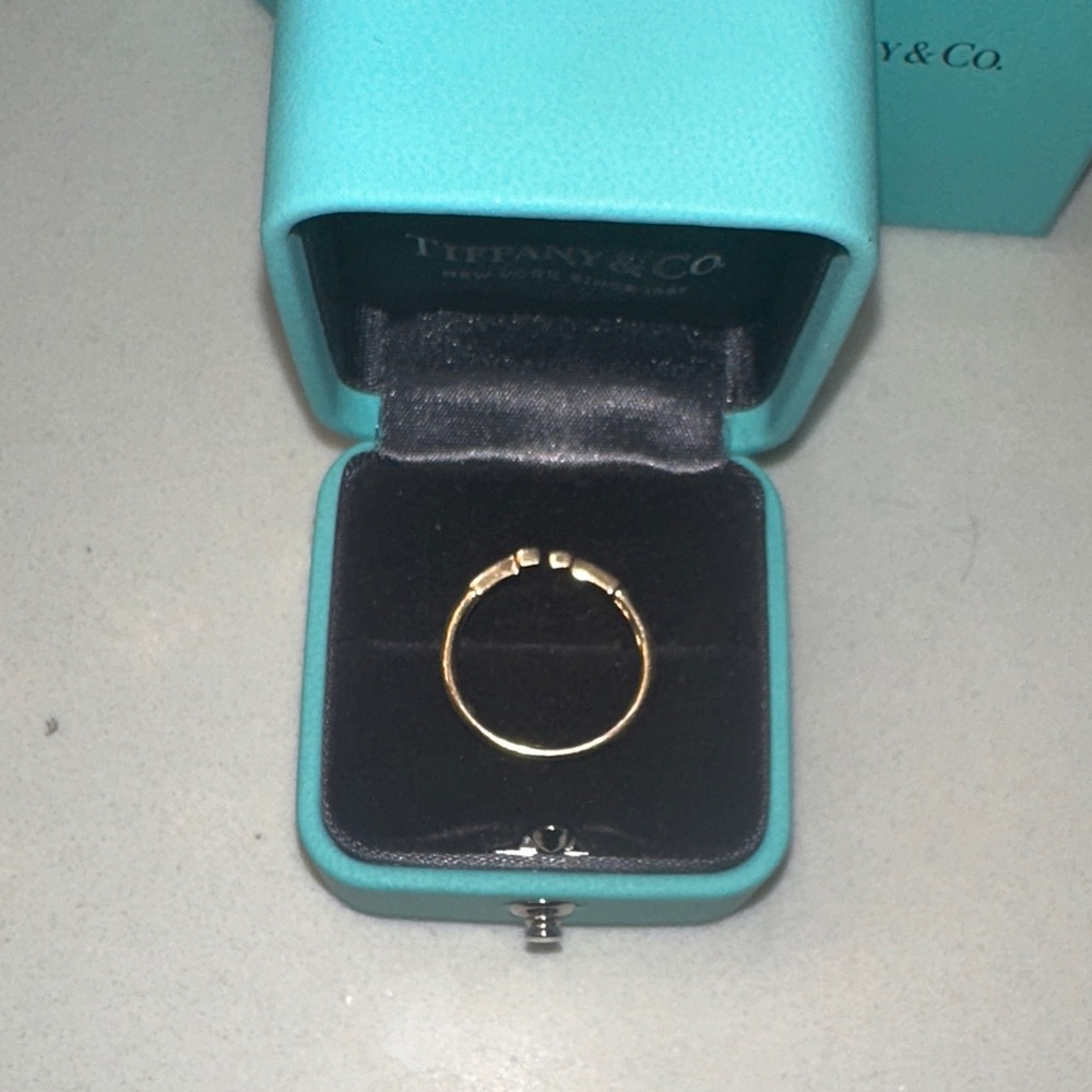 Tiffany & Co. Gold T-Style Diamond Accent Ring with Turquoise Box - Picture 5 of 8